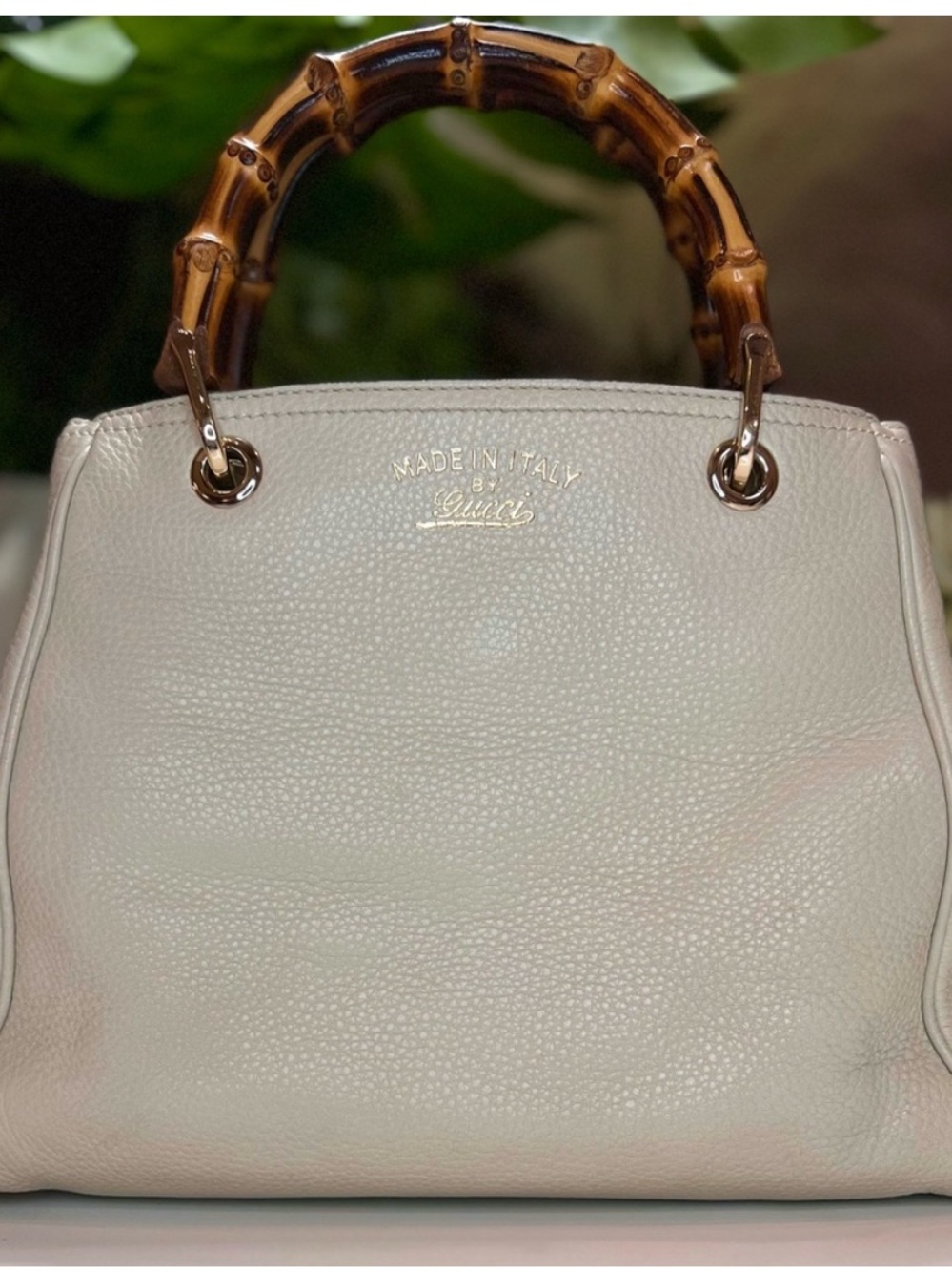 Gucci Pebbled Leather Tote with Bamboo Handles